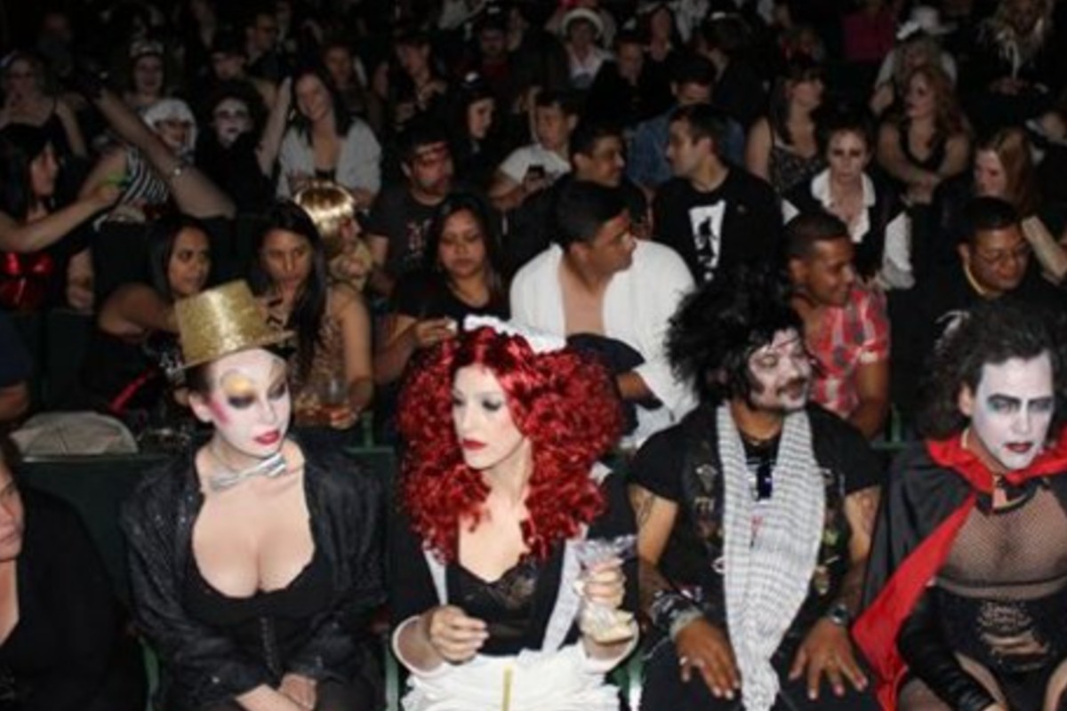 Crowd in Halloween costumes